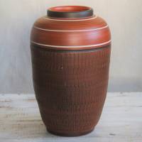 braune Keramik Vase Handarbeit 60er Jahre Bild 2