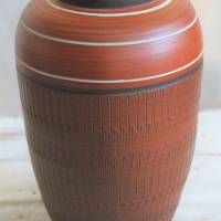 braune Keramik Vase Handarbeit 60er Jahre Bild 3