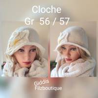 festlicher Cloche-Damenhut-Filzhut Creme/gold Bild 1