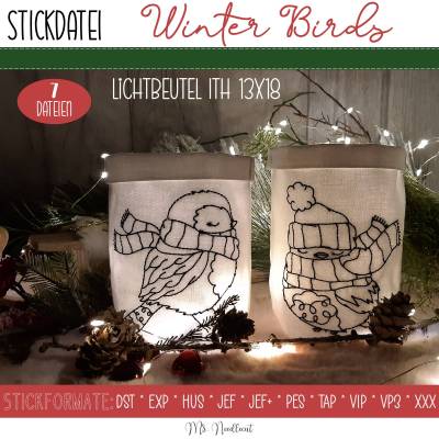 Digitale Stickserie Winter Birds Lichtbeutel ITH 13x18 (5x7") 