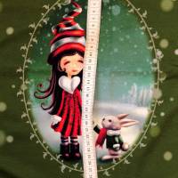 French-Terry-Panel Weihnachtsmädchen mit Hase von Glünz, grün mit Punkten, Schneeflocken, 1,05 x 1,50m Bild 4