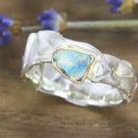 Auffälliger Ring aus Silber mit Opal in Goldfassung Bild 2