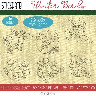 Digitale Stickdatei Winter Birds Blackwork 10x10 - 20x30 (4x4 - 8x12")