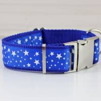 Hundehalsband oder Hundegeschirr mit Sternen, blau und weiß, Hundehalsband mit Leine, Sterne Bild 1