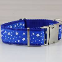 Hundehalsband oder Hundegeschirr mit Sternen, blau und weiß, Hundehalsband mit Leine, Sterne Bild 2