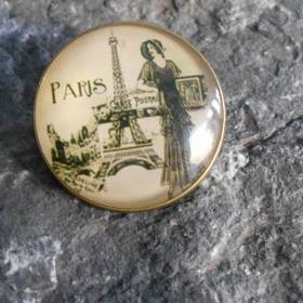 Retro Vintage Paris Stadt  Brosche 30 mm  rund mit Glascabochon 