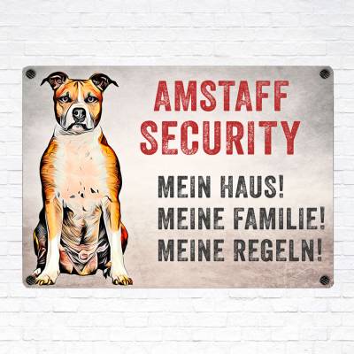 Hundeschild 'Amstaff Security', wetterbeständiges Warnschild