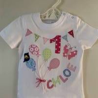 Geburtstagsshirt T-Shirt Geburtstag Mädchen Applikation benäht Luftballons Zahl Name Wimpelkette ab Gr.80 Bild 1