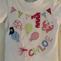Geburtstagsshirt T-Shirt Geburtstag Mädchen Applikation benäht Luftballons Zahl Name Wimpelkette ab Gr.80 Bild 2