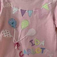 Geburtstagsshirt T-Shirt Geburtstag Mädchen Applikation benäht Luftballons Zahl Name Wimpelkette ab Gr.80 Bild 5