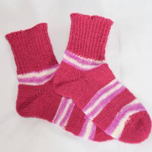 Mädchen Socken handgestrickt 30/31 pink geringelt Bild 1