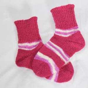Mädchen Socken handgestrickt 30/31 pink geringelt Bild 2
