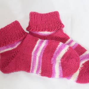 Mädchen Socken handgestrickt 30/31 pink geringelt Bild 3