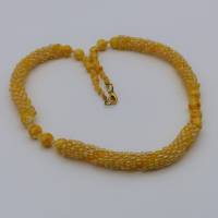 Halskette, Häkelkette gelb irisierend, Länge 60 cm, Halskette aus Perlen gehäkelt, Karabinerverschluss, Häkelschmuck Bild 1