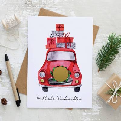 Personalisierte Rubbelkarte *Weihnachtsauto* • DIN A6 • optional mit Umschlag • Gutschein als Weihnachtsgeschenk