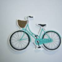 Applikation Fahrrad, Bike auf weißen, waschbaren Filz gestickt, zum aufbügeln, Schultütenapplis, Bügelbild Bild 1