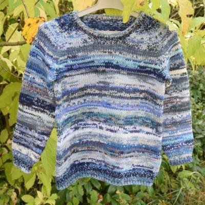 Kinder Pullover handgestrickt blau Gr.104/110 4-5-J Wolle Unikat