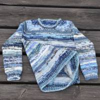 Kinder Pullover handgestrickt blau Gr.104/110 4-5-J Wolle Unikat Bild 6