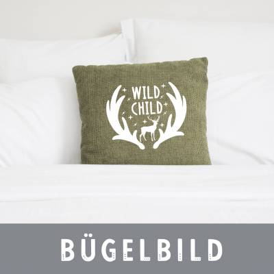 Bügelbild „Hirsch“, Wild Child, Flexfolie, schwarz, weiss, Herbst, Winter, Kissenmotiv