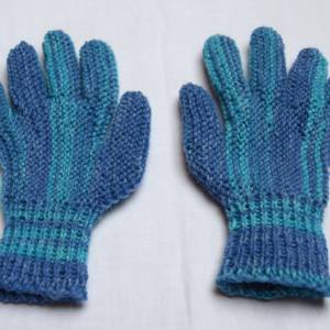 Kinder Fingerhandschuhe 9-12 Jahre handgestrickt blau-türkis Bild 4