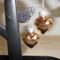 Weihnachtskugel-Ohrringe, Christbaumkugeln, Weihnachtskugeln, Ohrringe Herzen gold Bild 1