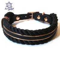Für Nicole - Hundehalsband verstellbar schwarz rosegold mit Leder und Schnalle Bild 1