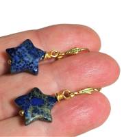 Ohrringe blau Lapislazuli Sterne jeansblau an Doublé Lapslazuliohrringe handgemacht goldfarben Geschenk für sie Bild 1