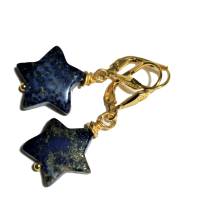 Ohrringe blau Lapislazuli Sterne jeansblau an Doublé Lapslazuliohrringe handgemacht goldfarben Geschenk für sie Bild 2