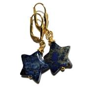 Ohrringe blau Lapislazuli Sterne jeansblau an Doublé Lapslazuliohrringe handgemacht goldfarben Geschenk für sie Bild 3