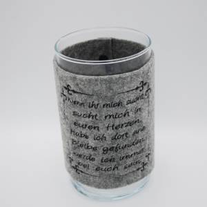 Trauer Allerheiligen Filz Grab Lichterhülle Glas Windlicht für Angehörige zum Trost spenden "im Herzen" Bild 1