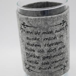 Trauer Allerheiligen Filz Grab Lichterhülle Glas Windlicht für Angehörige zum Trost spenden "im Herzen" Bild 2