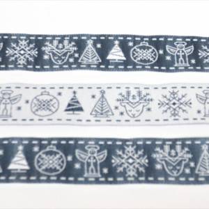 Webband Weihnachten - grau - weihnachtliche Bordüre - Blauberstern - Borte mit Weihnachtsmotiven Bild 2