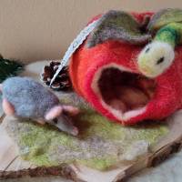 Äpfel,Maus &Wurm handgefilzte Winterdeko Bild 5