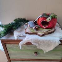 Äpfel,Maus &Wurm handgefilzte Winterdeko Bild 6