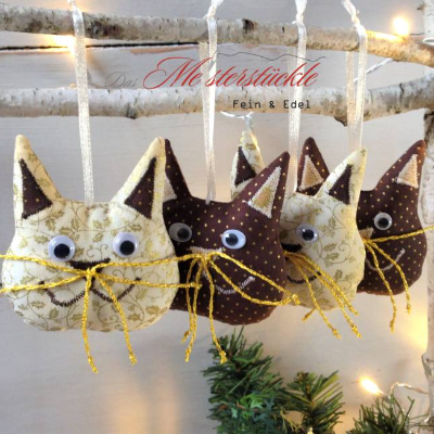 4er-Set Katzen Weihnachtsdeko braun gold beige
