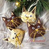 4er-Set Katzen Weihnachtsdeko braun gold beige Bild 3