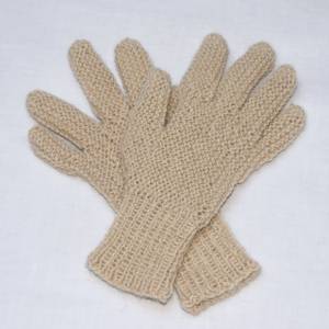 Finger-Handschuhe 100% Alpaka handgestrickt warm Damen Gr. 6-7 hellbeige Bild 1