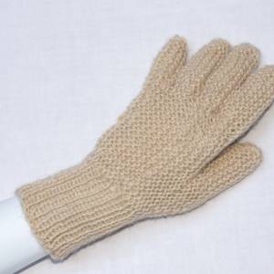 Finger-Handschuhe 100% Alpaka handgestrickt warm Damen Gr. 6-7 hellbeige Bild 2