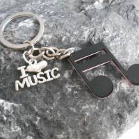 Schlüsselanhänger große Note schwarz / rosa I love Musik  , Musik , singen, Bild 1
