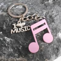 Schlüsselanhänger große Note schwarz / rosa I love Musik  , Musik , singen, Bild 2