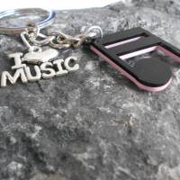 Schlüsselanhänger große Note schwarz / rosa I love Musik  , Musik , singen, Bild 3