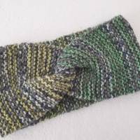 Twist-Stirnband, gestrickt grau, grün, gelb Bild 1