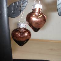 Weihnachtskugel-Ohrringe, Christbaumkugeln, Weihnachtskugeln, Ohrringe Herzen braun Bild 1