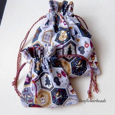 2-er Set Weihnachtsbeutel, Nikolausbeutel, Geschenksäckchen mit Kordelzug
