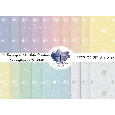 Mandala Rainbow  38 Digipaper JPEG hochauflösende Qualität (300 DPI) Endlosmuster auch für Weihnachten passend