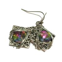 Ohrringe funkelnd Regenbogen Kristallglas handgemacht in wirework silberfarben Bild 1