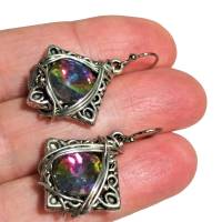 Ohrringe funkelnd Regenbogen Kristallglas handgemacht in wirework silberfarben Bild 3