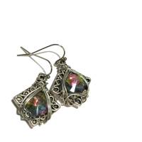 Ohrringe funkelnd Regenbogen Kristallglas handgemacht in wirework silberfarben Bild 5