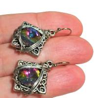 Ohrringe funkelnd Regenbogen Kristallglas handgemacht in wirework silberfarben Bild 8