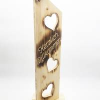 Der Einschneider Willkommensschild Haustür mit Herzen -NR1- Geflammtes Herzlich Willkommen Schild - Türschild Holz Deko Bild 2
